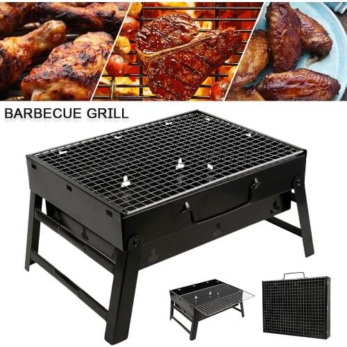 Folding BBQ Grill Portable Compact Charcoal Barbecue BBQ Grill Cooker Bars Smoker Outdoor Camping 35x27x6cm