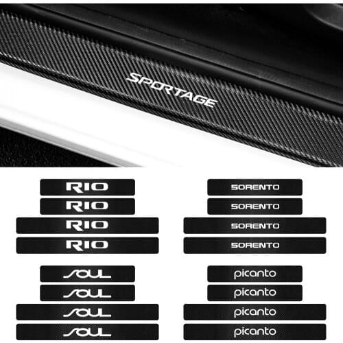 Car Styling 4PCS Carbon Fiber Door Plate Scuff Protection Stickers for KIA K2 K3 K5 ceed Sorento Sportage R Rio Soul Cadenza