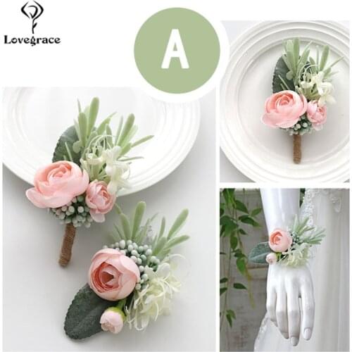 Wedding Boutonnieres Wrist Corsage Bracelet Bridesmaid Flowers White Silk Roses Groom Brooch Pins Marriage Cuff Wrist Corsages