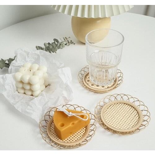 Korean Style Heat Insulation Bamboo Cup Mat Drink Coaster Bowl Pad Handmade Placemats for Kitchen Photography Prop