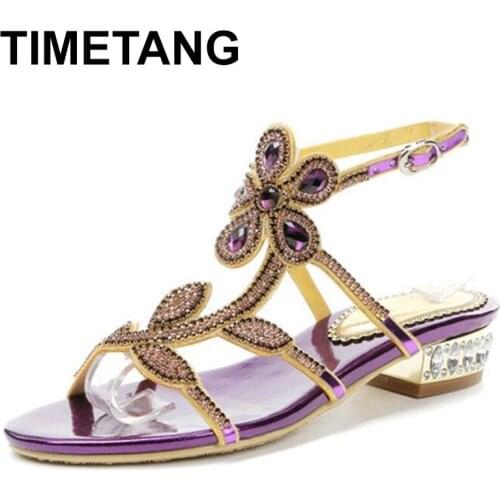 TIMETANG 2021 Summer Sandals Sweet Crystal Flower Women Sandal Pumps, Plus Size Woman Shoes Colorful Diamond Buckle Sandal Women