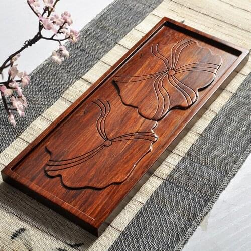 Heavy bamboo tea tray household tea table Chinese style serving trays L35cm for kungfu tea set pot cups long service life