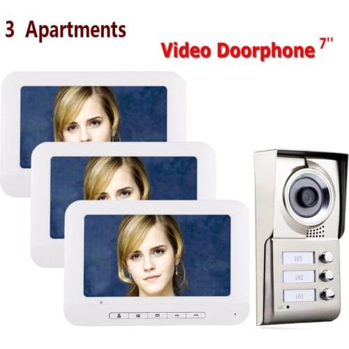 7inch LCD 3 Apartments Video Door Phone Intercom System IR-CUT HD 1000TVL Camera Doorbell Camera with 3 button Waterproof