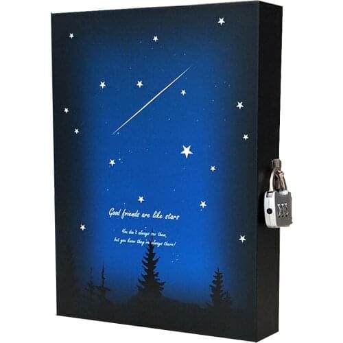 Vintage starry sky Lock Diary Book with Hard Color Box Colorful Inner Page, 144 sheets TPN019