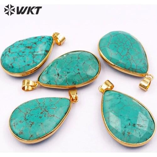 WT-P1357 New Arrival Pretty Green Natural Stone Pendants With Teardrop Faceted Shape Metal Plated For Women Pendants Necklace