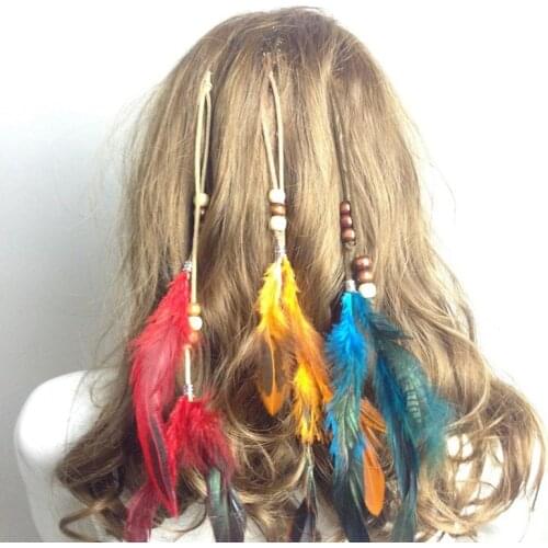 Hair Feather Clip, 1/3Pcs Extensions Handmade Hippie Hair Extension Tribal Feather Braided Beads Headdress for Women