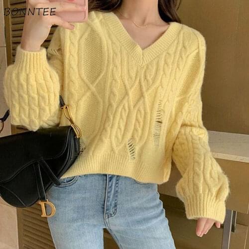 Pullovers Women Plus Size 3XL V-neck Solid Casual Knitting Colorful Lazy Long Sleeve All-match Designer Spring Ulzzang Sweaters