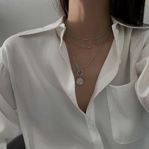 New Necklace 2021 Retro Coin Necklaces for Women Multi-layer Pendant Necklace Clavicle Chains Hip Hop Jewelry Collares