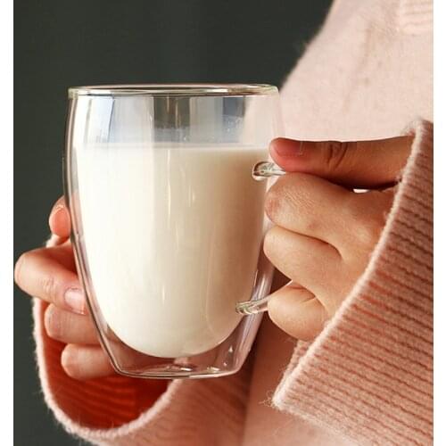 100-400ml Double-layer Heat Resistant Transparent Glass Cup Office Coffee Tea Whiskey Wine Mug With Handle Drinkware