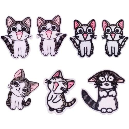 100pcs/lot Embroidery Patch Cartoon cat kitten black animal Clothing Decoration Sewing Accessory Diy Iron Heat Transfer Applique