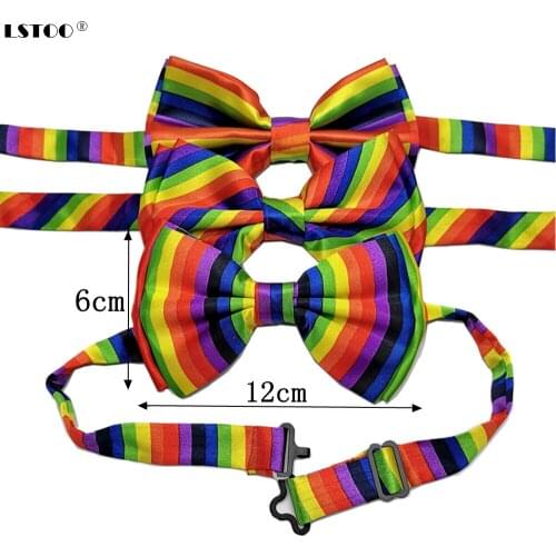 12*7.5 CM Unisex Adult Double layer Colorful Rainbow Bow Tie Striped Neck tie men and women shirt match for wedding