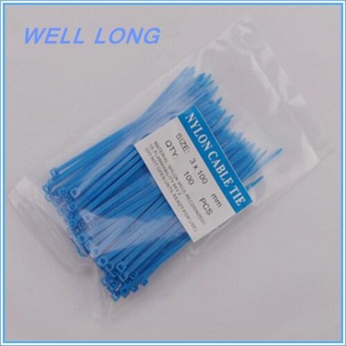 200pcs/lot 3*100mm Blue Nylon Wire Cable Zip Ties, Cable Ties