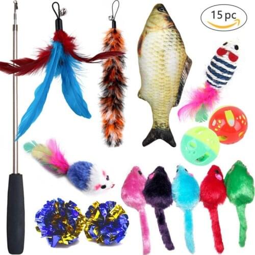 2021 Set Pet Cat Toy Teaser Cat Stick Cat Interactive Toy Fishing Rod Combination Feather Mouse Toy Set Pet Supplies Accessories
