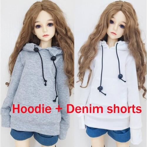 30/60 cm Doll Clothes BJD Doll A Set Clothes 1/3 1/4 1/6 Joint Doll Fashion BJD SD DD doll accessories Hoodie +Denim shorts