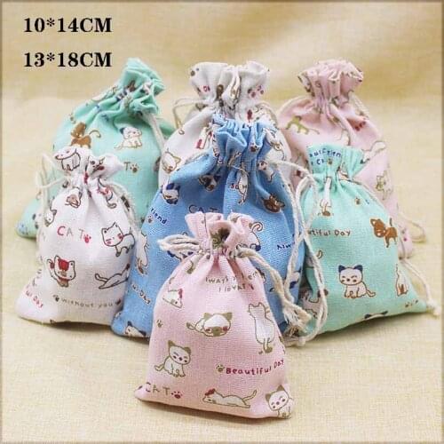 5PCS 10x14 13x18cm cotton cute animals design gifts Bags Party Christmas Gift Jewelry Pouches Packing Bag Drawstring Bags