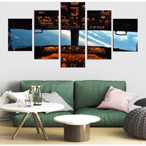 5 Pieces Modern Wall Art Prints Aircraft Cockpit Picture Painting Home Decor Sky View for Living Room Canvas Gift Art Poster