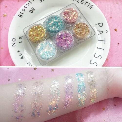 6Pcs/Set 24 Colors Sequins Eyeshadow Palette Mermaid Diamond Sequins Gel Make Up Festival Party Makeup Cosmetics Maquiagem