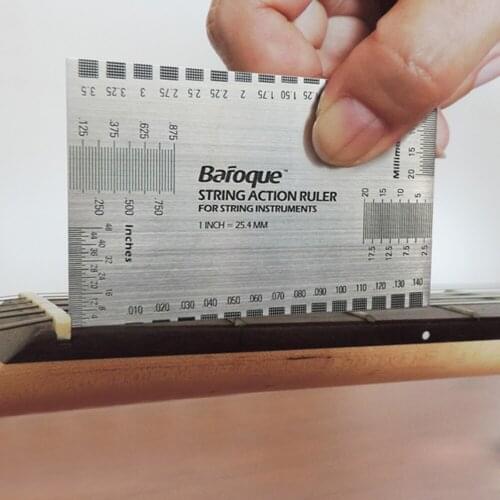 89*51mm String Action Gauge Ruler Guide Setup Guitar Measuring Fork Bass Luthier Ruler Metric Conversion Chart On Back