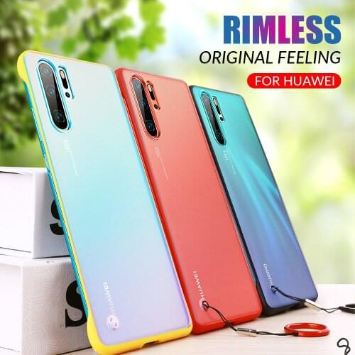 Frameless Phone Case For Huawei P20 P30 PRO Case Frosted Transparent Cover For Mate 20 30 PRO With Finger Ring Holder Stand Case