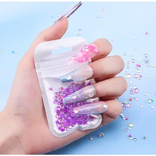 300Pcs Mermaid Beads Nail Art Flatback Aurora Colors Rhinestones Mixed Sizes SS6-SS20 Holographic Nail Stones Manicure Supply