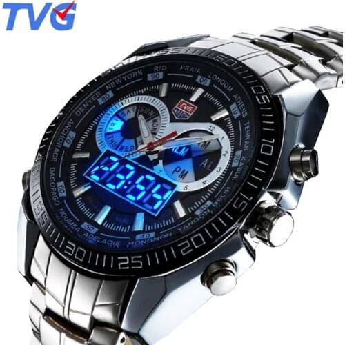 TVG Top Brand Watches Men Multifunction Sports Watches Led Display Analog Digital Quartz Wristwatches Men Swim Watches Reloj