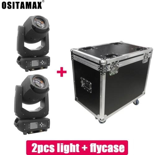 Flycase with 2pcs DMX Spot Light 200w LED Moving Head Beam with 14 Gobo and 7 Color Wheel Beam Moving Head Light