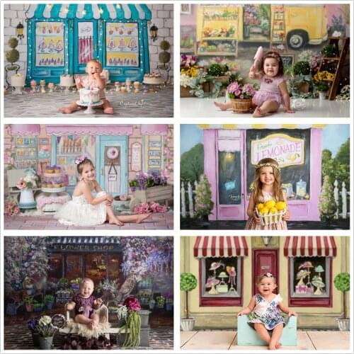 Handdrawn Painted Store Shop Photo Background Baby Kids Newborn 1st Birthday Decor Banner Cake Smash Photography Backdrops Props