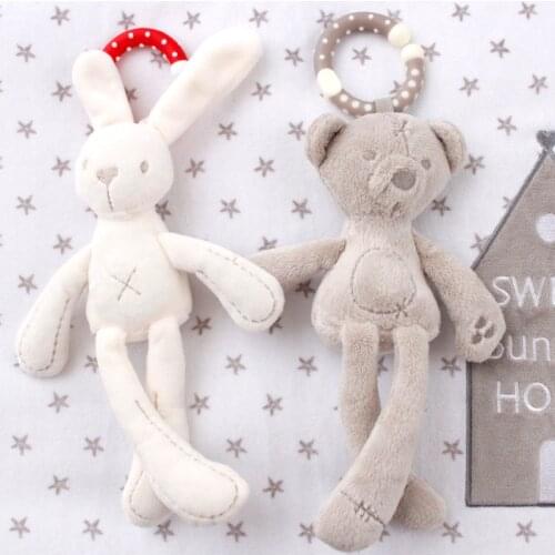 Crib Stroller Toy Rabbit Bunny Bear Soft Plushed Infant Doll Stuff Pram Kid Animal Hanging Ring Baby Rattle Toys for Girls