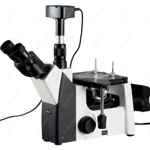 Inverted Trinocular Metallurgical Microscope-AmScope Supplies 50X-1000X Inverted Trinocular Metallurgical Microscope + 3MPCamera