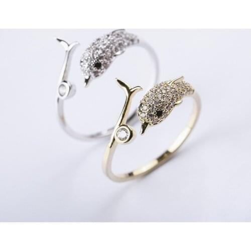 Rings For Women Females Jewelry Accessory Bridal Wedding Engagement Promise Gift Resizable Dolphin Brand Designer Open Crystal