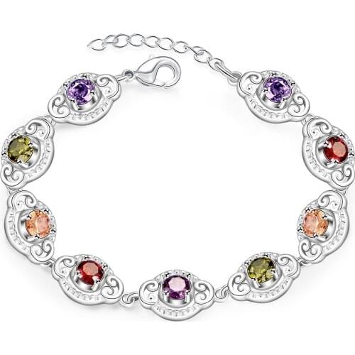 Pretty Colorful Multi Color Zircon Bracelets 925 Sterling Silver With Extender Woman Lady Bracelet Bangle Jewelry Top Sell