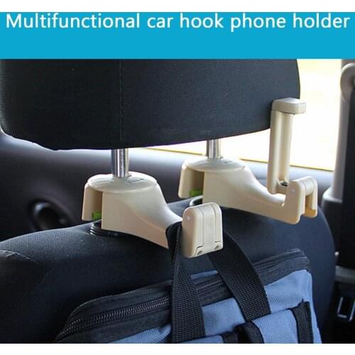 Seat Back Hook 2 in 1 Car Headrest Hook with Phone Holder Hanger for Bag Handbag Purse Grocery Cloth Foldble Clips Organizer