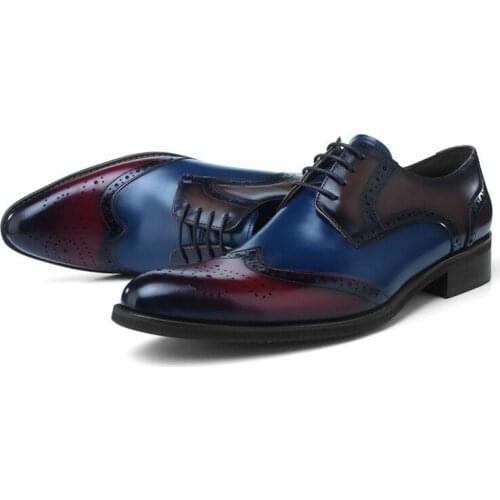 Fashion Pointed Brogues Prom Shoes Mens Dress Shoes Genuine Leather Oxfords Business Shoes Male Formal Party Wedding Footwear