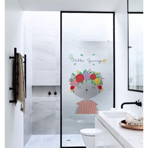 Cartoon Frosted Privacy Window Film Stained Glass Film Transfer Vinyl Window Stickers Glass Stickers Shower Door Film No Glue