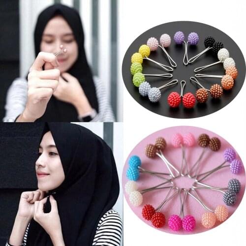 Muslim Hijab Scarf Pin Islamic Multicolor Women Beaded U Headscarf Clip Brooches Arabic Scarf Shawl Pin Up Accessories 12pcs/Set