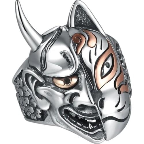 Hot Selling Exaggerated Mens Fashion High Quality Metal Devil Half Cat Face Half Skull Face Gothic Jewelry Ring