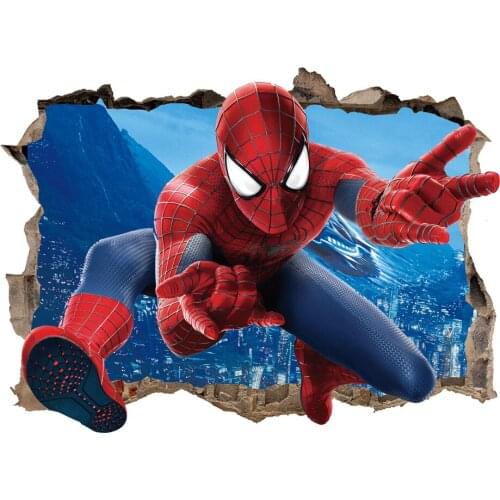 Spider man Broken Roll Wall Stickers For Kids Room mural Fairy tale Cartoon decals DIY Decor Paper Boys Room Decoration gift