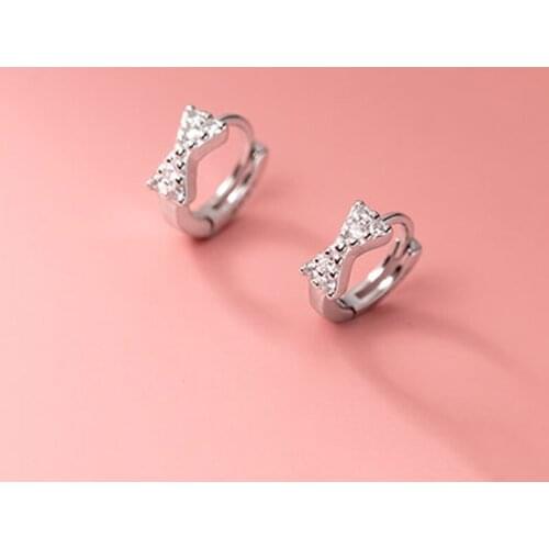 Real 925 Sterling Silver Zircon Bowknot Hoop Earrings For Fashion Women Party Fine Jewelry Punk Minimalist Accessories