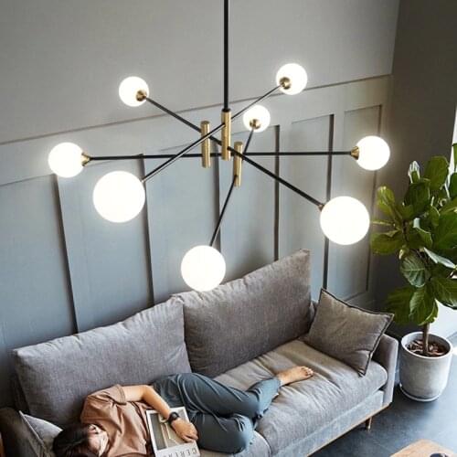 Nordic Light Glass Ball Bubbles Chandelier Modern Iron Magic Bean Hanging Lamp Restaurant Dining room Ceiling Chandelier Lamp