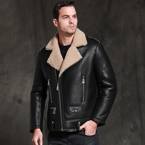 SANI Formal Suit Collar Slim Sheepskin Fur Coat Genuine Leather Clothing Businessmen Black Turn-down Real Sheepskin Fur