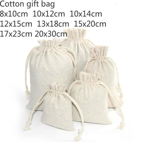 10pcs/lot 8 Sizes Linen Cotton Bag Cosmetics Gifts Jewelry Packaging Bags Cute Drawstring Candy Bag Wedding Party Packaging Bags