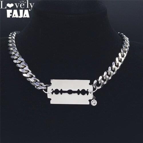 Punk Blade Crystal Stainless Steel Choker Necklace Jewelry Making Women/Men Chain Necklaces Jewelry Daft Punk Collier NXS03