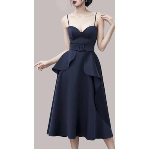 WTIANYUW New 2021 Summer New Dress Sleeveless Spaghetti Strap Ruffles High Waist Sexy Elegant Vintage Party Vestidos Dress