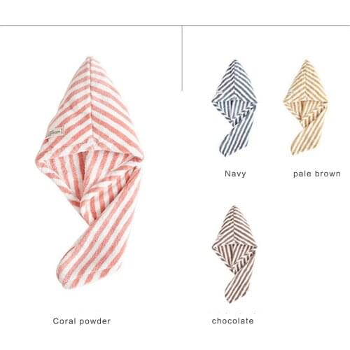 Microfiber Hair Towel Wrap Thicken Velvet Stripes Super Absorbent Quick Dry Head Turban Cap with Buttons