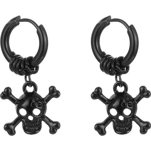Skull Earrings For Men Women Blak Stainless Steel Trendy Punk Hip Hop Kpop Drop Dangle Hoop Earrings Jewelry Teens Eboy Egirl