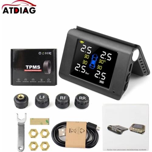 TPMS Solar Power Tyre Pressure Monitoring System with 4 Sensors LCD Real-time Display Car Tire Pressure Auto Alarm System