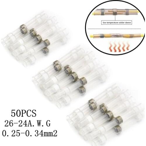 50PCS White Heat Shrink Solder Sleeve Wire Butt Connectors Splice Terminals Waterproof Insulated Electrical Wire Connector