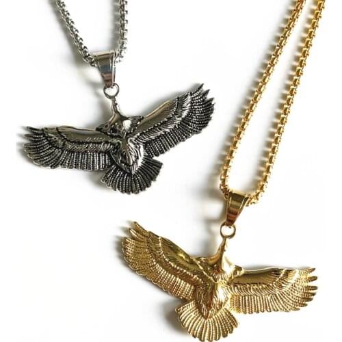 Gold silver color Vintage Animal Eagle Pendant Necklaces for Mens Statement Jewelry Stainless Steel Eagle Charm Bijoux