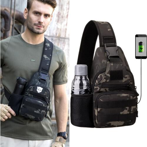 Military Tactical USB Sling Bag Army Molle Shoulder Chest Bag Outdoor Airsoft Hiking Hunting Waterproof Camouflage Backpack