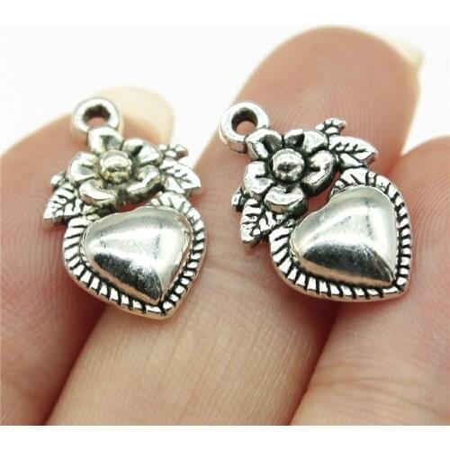WYSIWYG 20pcs 18x12mm 2 Colors Heart Flower Charms Pendants Jewelry Accessories DIY Jewelry Findings